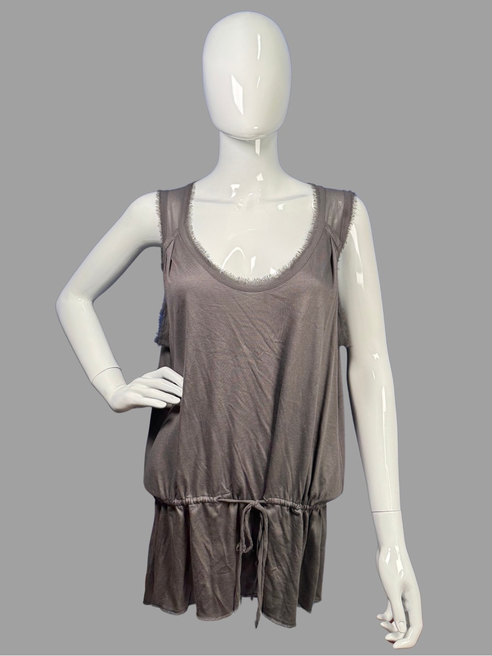 Banana Republic Gray Sleeveless Tunic with Drawstring & Raw Edges